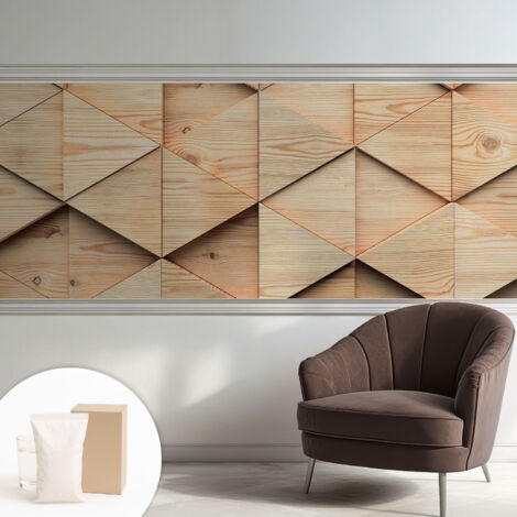 Papier peint intissé mural classique avec imprimé motifs décoratifs design élégant non‑tissé Mosaïque en bois 250x104 cm