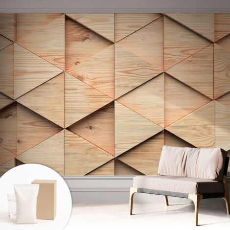 Papier peint intissé mural classique avec imprimé motifs décoratifs design élégant non‑tissé Mosaïque en bois 312x219 cm