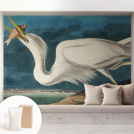 Papier peint intissé mural classique avec imprimé motifs décoratifs design élégant non‑tissé Oiseau avec un poisson 208x146 cm