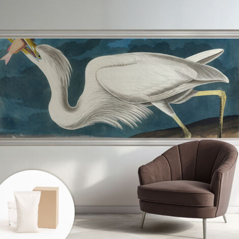 Papier peint intissé mural classique avec imprimé motifs décoratifs design élégant non‑tissé Oiseau avec un poisson 250x104 cm