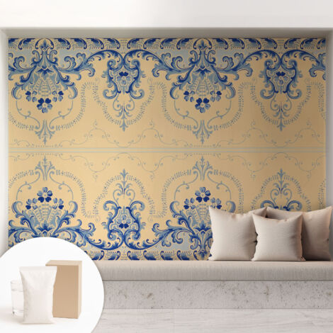 Papier peint intissé mural classique avec imprimé motifs décoratifs design élégant non‑tissé Ornements bleus 208x146 cm