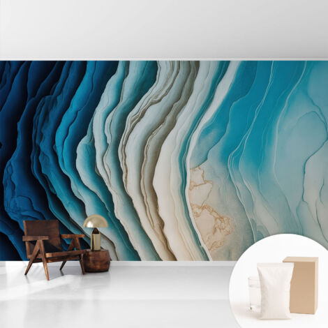 Papier peint intissé mural classique avec imprimé motifs décoratifs design élégant non‑tissé Vagues d'harmonie 416x254 cm