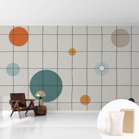 Papier peint intissé mural installation rapide du papier peint durable et résistante - Colle incluse gratuite Cercles colorés 416x254 cm