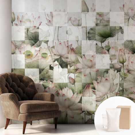 Papier peint intissé mural installation rapide du papier peint durable et résistante - Colle incluse gratuite Motifs de lotus 250x250 cm