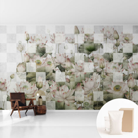 Papier peint intissé mural installation rapide du papier peint durable et résistante - Colle incluse gratuite Motifs de lotus 416x254 cm