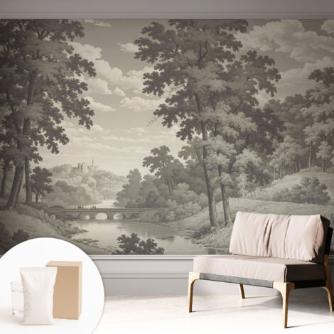 Papier peint intissé mural pour salon chambre à coucher tendance et originale - Colle incluse gratuite Château et pont 312x219 cm