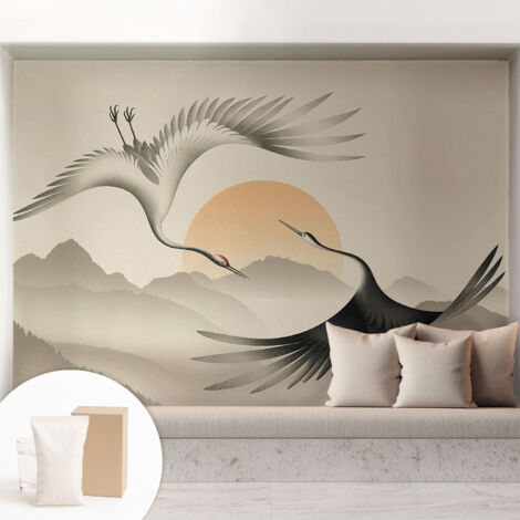 Papier peint intissé mural pour salon chambre à coucher tendance et originale - Colle incluse gratuite Grues de l'Est 208x146 cm
