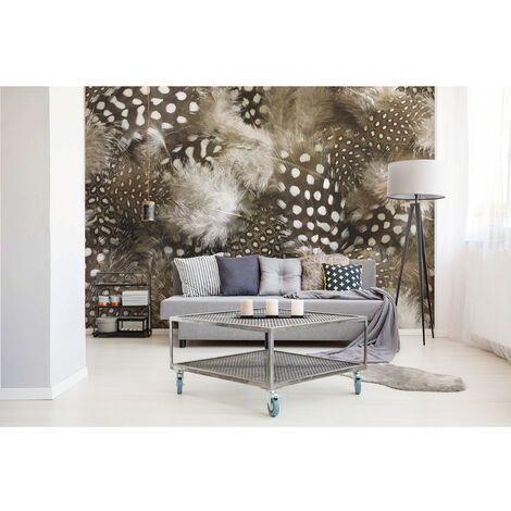 Papier peint intissé Naturel, Photo Plumes Brun Noir, 250 cm X 270 cm, Décor Mural
