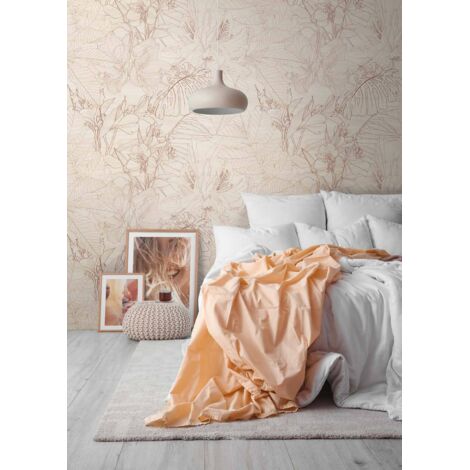 Papier peint intissé Palmiers & Feuilles Beige, Marron, Crème - 1,59 x 2,8 m