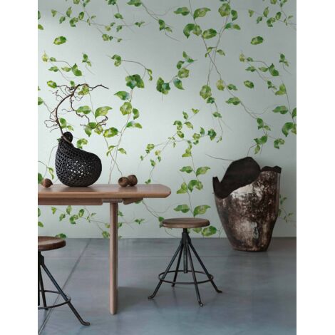 Papier peint intissé Palmiers & Feuilles Bleu, Marron, Vert - 1,59 x 2,8 m