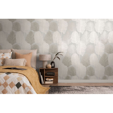 Papier peint intissé Palmiers & Feuilles Gris - 10,05 x 0,53 m