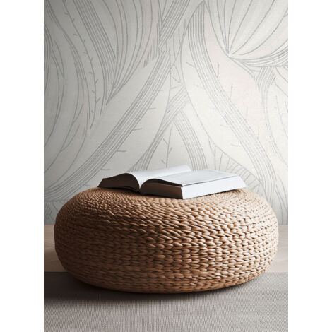 Papier peint intissé Palmiers & Feuilles Gris, Argent, Blanc - 10,05 x 0,53 m