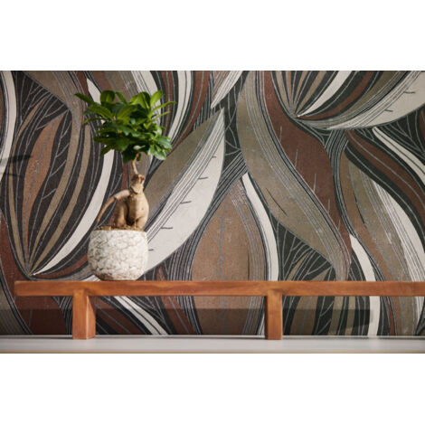 Papier peint intissé Palmiers & Feuilles Marron, Noir - 10,05 x 0,53 m