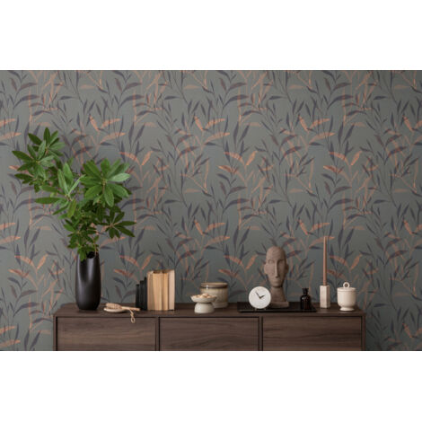 Papier peint intissé Palmiers & Feuilles Marron, Orange, Noir - 10,05 x 0,53 m