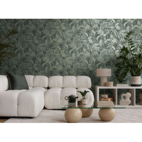 Papier peint intissé Palmiers & Feuilles Or, Vert - 10,05 x 0,53 m