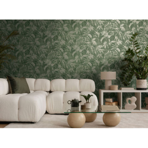 Papier peint intissé Palmiers & Feuilles Or, Vert - 10,05 x 0,53 m