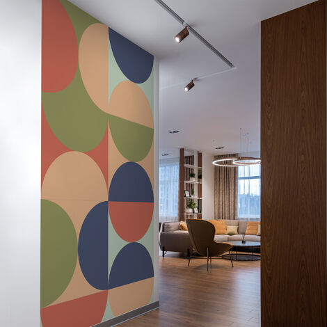 Papier peint intissé panoramique 250 cm X 150 cm, mélange de couleurs, formes géométriques semidual, photo murale.
