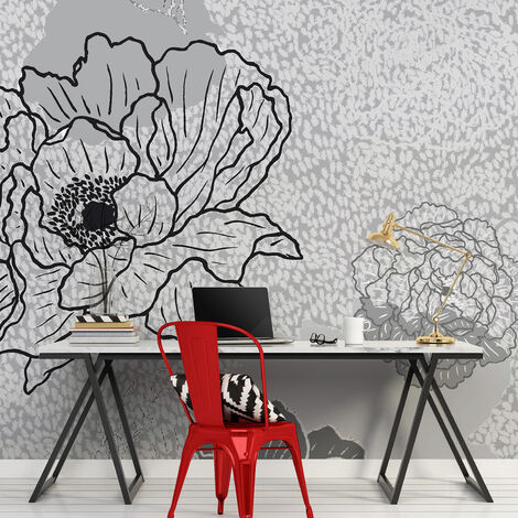 Papier peint intissé panoramique 270 cm X 250 cm, déco murale fleurs stylisées