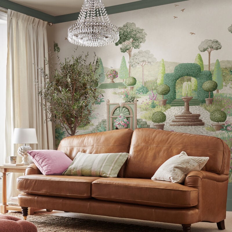 Laura Ashley - Papier peint intissé panoramique Naunton Folly 280 x 300cm Vert, rose