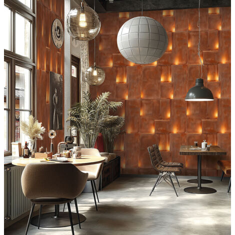Papier peint intissé Papier peint original Marron, Bronze, Jaune, Orange, Orange, Terre cuite - 1,59 x 2,8 m
