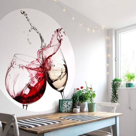 Papier peint intissé photo rond Cuisine Verres à vin Papiers peints Blanc Vin rouge Tableau Ø2.84m - blanc
