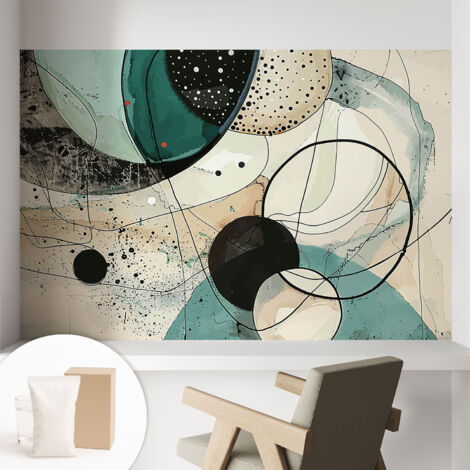 Papier peint intissé pour salon chambre à coucher peint imprimé Installation facile - Colle incluse gratuite Cercles colorés 104x70 cm