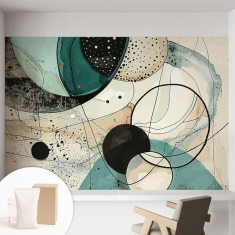 Papier peint intissé pour salon chambre à coucher peint imprimé Installation facile - Colle incluse gratuite Cercles colorés 152x104 cm