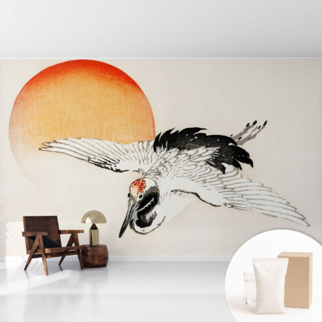 Papier peint intissé pour salon chambre à coucher peint imprimé Installation facile - Colle incluse gratuite Grue élégante 416x254 cm