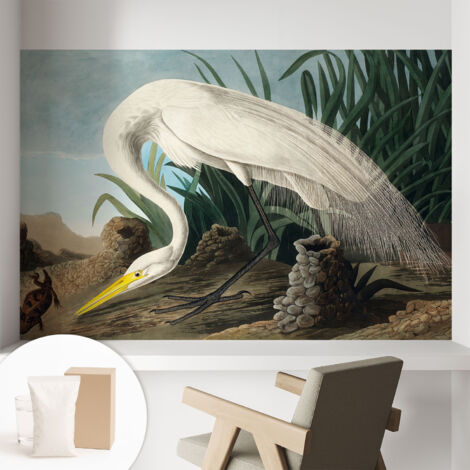 Papier peint intissé pour salon chambre à coucher peint imprimé Installation facile - Colle incluse gratuite Héron majestueux 104x70 cm