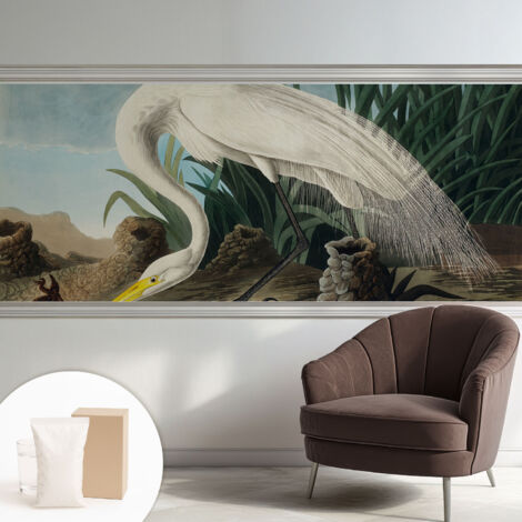 Papier peint intissé pour salon chambre à coucher peint imprimé Installation facile - Colle incluse gratuite Héron majestueux 250x104 cm