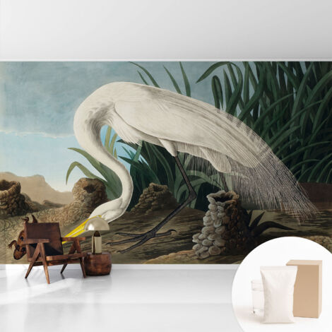 Papier peint intissé pour salon chambre à coucher peint imprimé Installation facile - Colle incluse gratuite Héron majestueux 416x254 cm
