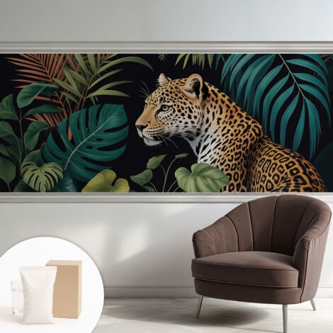 Papier peint intissé pour salon chambre à coucher peint imprimé Installation facile - Colle incluse gratuite Léopard exotique 250x104 cm