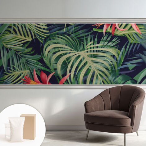 Papier peint intissé pour salon chambre à coucher peint imprimé Installation facile - Colle incluse gratuite Plantes exotiques 250x104 cm