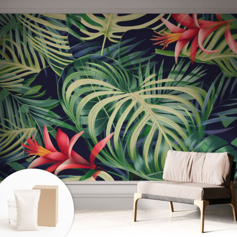 Papier peint intissé pour salon chambre à coucher peint imprimé Installation facile - Colle incluse gratuite Plantes exotiques 312x219 cm