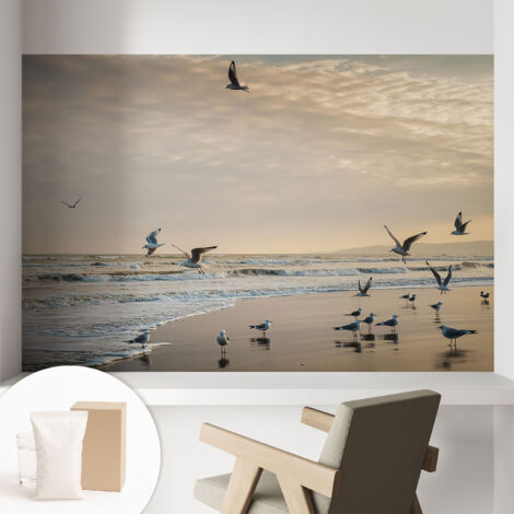 Papier peint intissé pour salon chambre à coucher peint imprimé pour mur - Colle incluse gratuite Calme côtier 104x70 cm