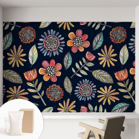 Papier peint intissé pour salon chambre à coucher peint imprimé pour mur - Colle incluse gratuite Mosaïque florale 152x104 cm