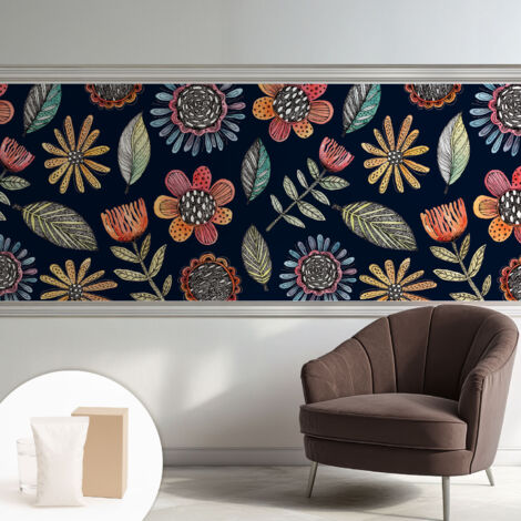 Papier peint intissé pour salon chambre à coucher peint imprimé pour mur - Colle incluse gratuite Mosaïque florale 250x104 cm