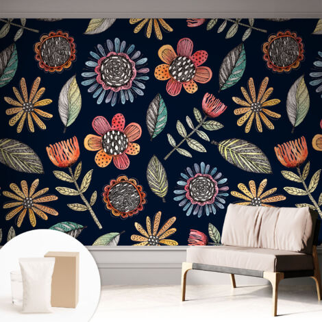 Papier peint intissé pour salon chambre à coucher peint imprimé pour mur - Colle incluse gratuite Mosaïque florale 312x219 cm