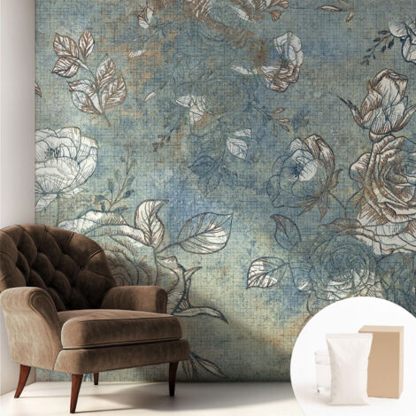 Papier peint intissé pour salon chambre à coucher peint imprimé pour mur - Colle incluse gratuite Roses romantiques 250x250 cm