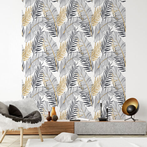 Papier peint intissé pré-encollé - FEUILLES DE PALMIER CHIC - 1 rouleau de 300x60cm