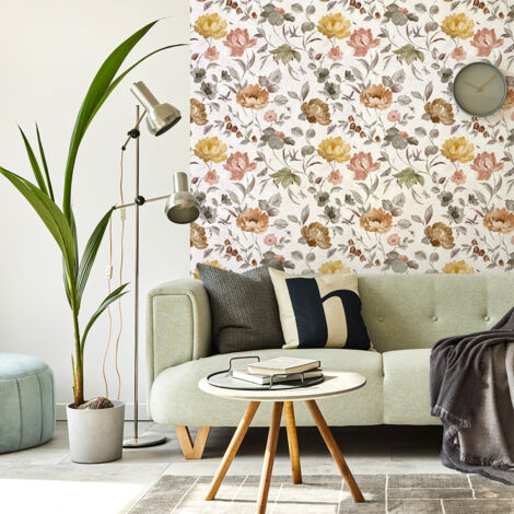 Papier peint intissé pré-encollé - FLEURS VINTAGE PIVOINES - 1 rouleau de 300x60cm