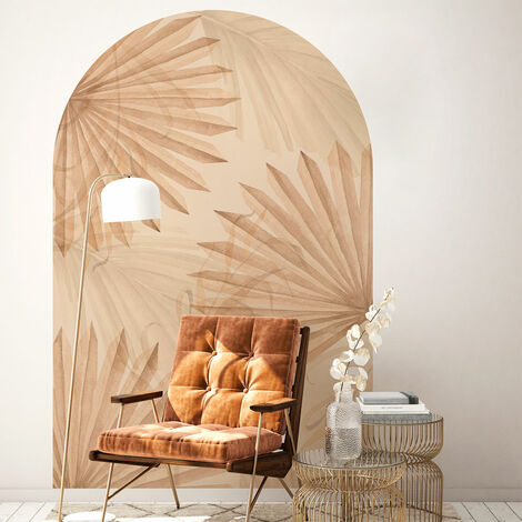 Papier peint intissé pré-encollé fresques géantes - ARCHE FEUILLES DE PALMIER BEIGE - 90x60cm