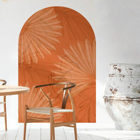 Papier peint intissé pré-encollé fresques géantes - ARCHE FEUILLES DE PALMIER ORANGE - 90x60cm