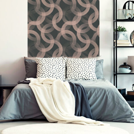 Papier peint intissé pré-encollé - GRIS ROSE CERCLES - 1 rouleau de 300x60cm