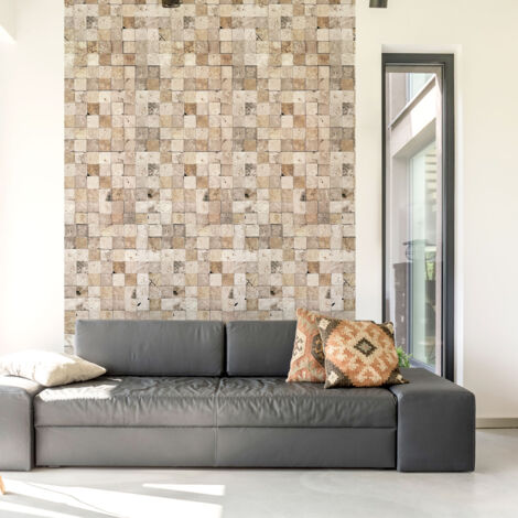Papier peint intissé pré-encollé - MUR DE MOSAÏQUE EN PIERRE - 1 rouleau de 300x60cm