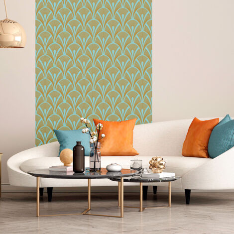 Papier peint intissé pré-encollé - SCANDINAVE ART DÉCO AQUAMARINE - 1 rouleau de 300x60cm