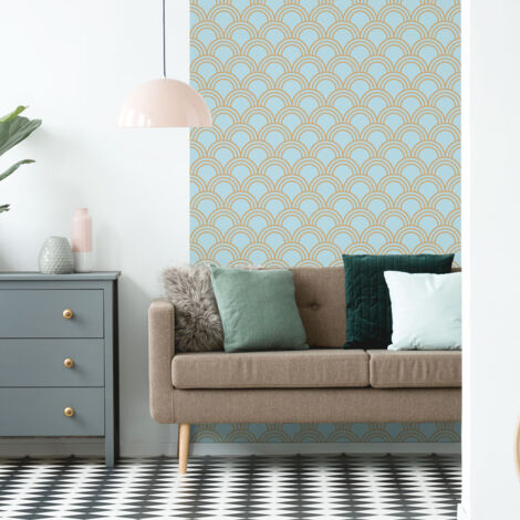 Papier peint intissé pré-encollé - SCANDINAVE ART DÉCO AQUAMARINE ARCHES - 1 rouleau de 300x60cm
