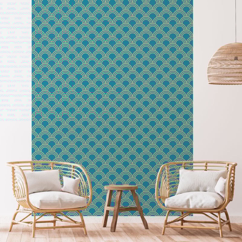 Papier peint intissé pré-encollé - scandinave art déco bleu canard arches - 1 rouleau de 300x60cm