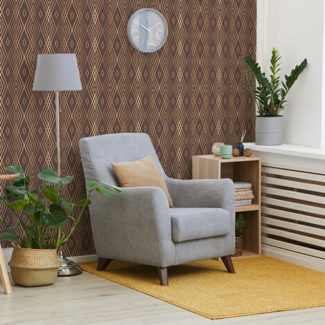 Papier peint intissé pré-encollé - SCANDINAVE ART DÉCO LOSANGES CHOCOLAT - 1 rouleau de 300x60cm