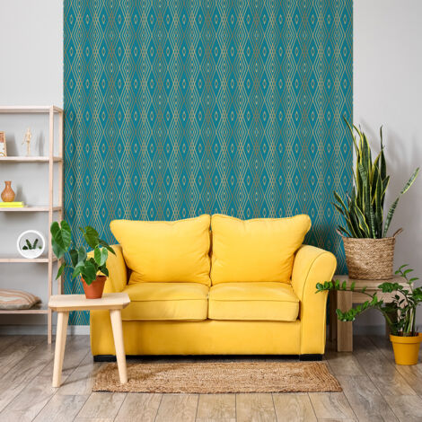 Papier peint intissé pré-encollé - SCANDINAVE BLEU CANARD LOSANGES - 1 rouleau de 300x60cm